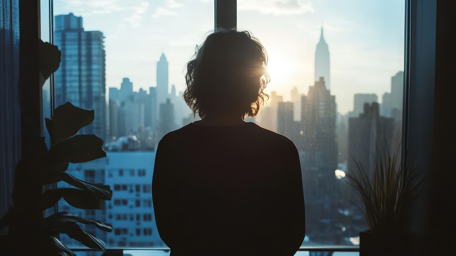 femme regardant par la fenêtre